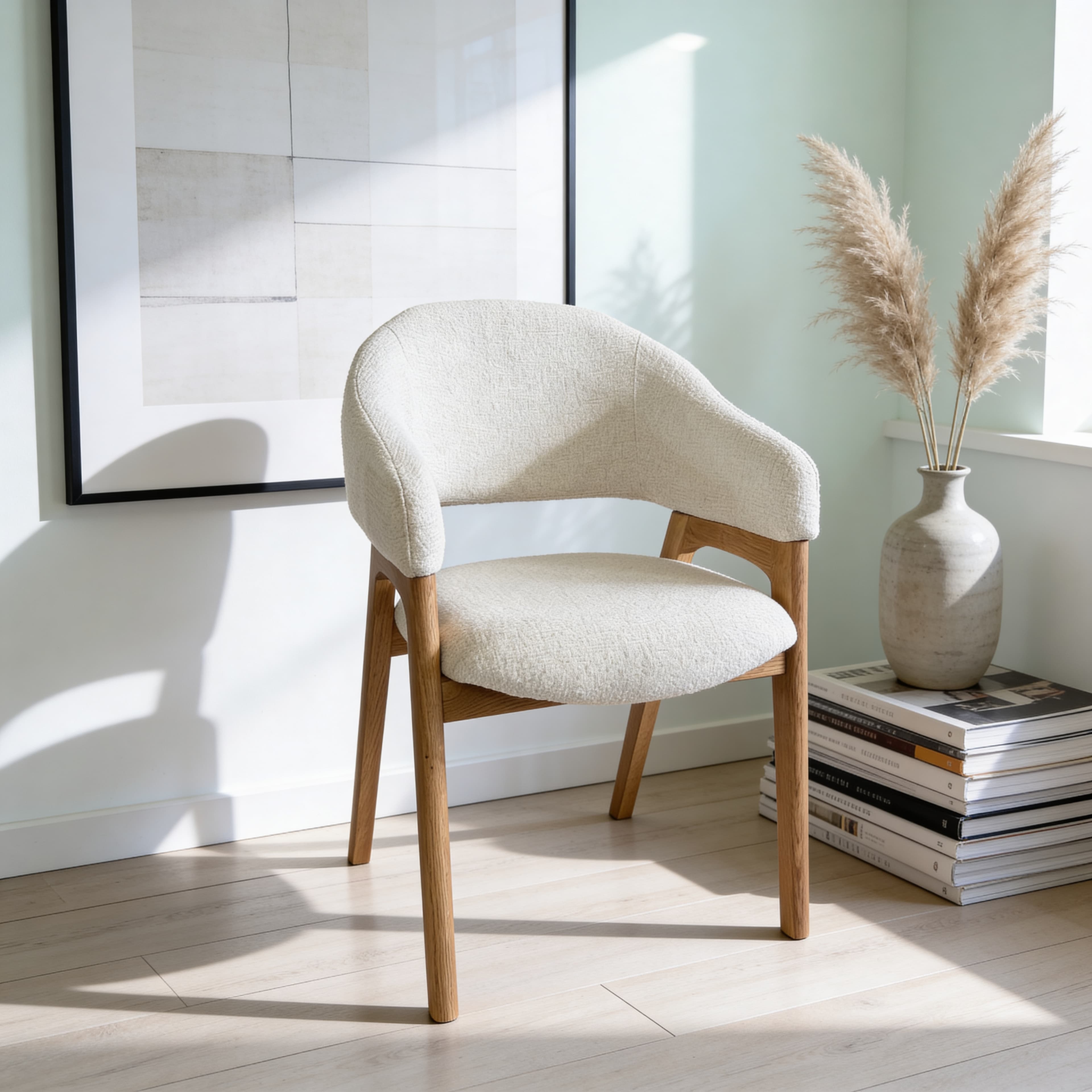 Scandinavian chair styled in a clean product scene